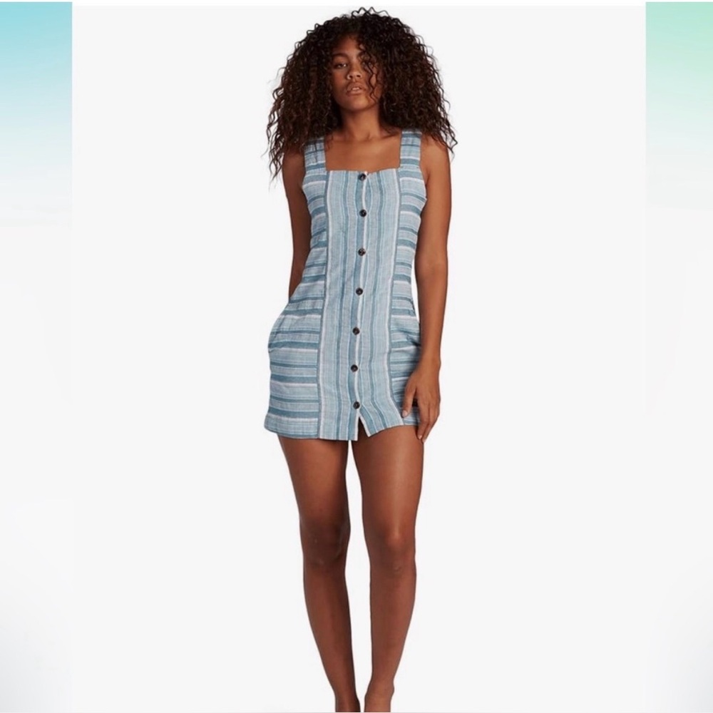 Roxy Sweeter Dreams Teal and White Striped Mini Dress size S